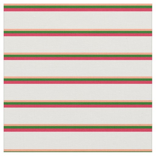 Light Salmon, Dark Green, Crimson & White Pattern Fabric