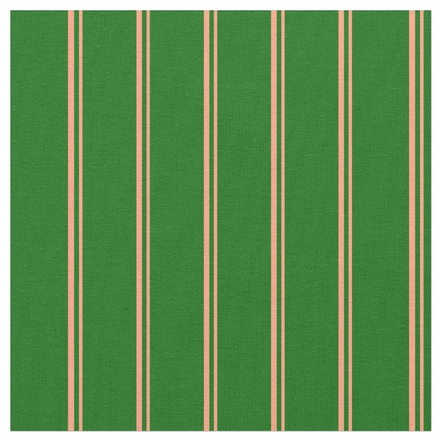 Light Salmon & Dark Green Lines/Stripes Pattern Fabric (Close Up)