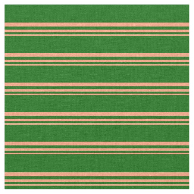 Light Salmon & Dark Green Striped/Lined Pattern Fabric (Close Up)