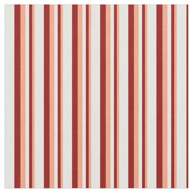 Light Salmon, Dark Red & Mint Cream Lines Fabric (Close Up)