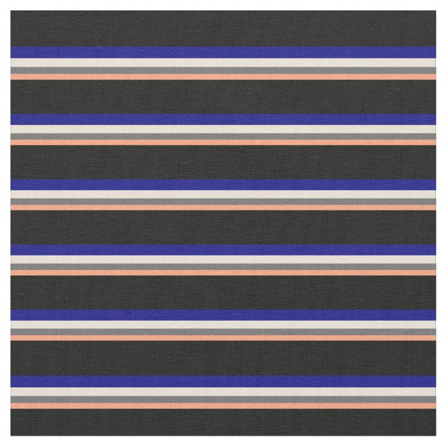 Light Salmon, Dim Grey, Bisque, Blue & Black Fabric (Close Up)
