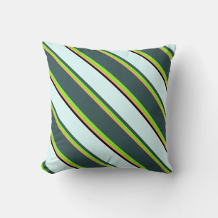 Light Salmon, Green, Gray, Light Cyan & Black Throw Pillow