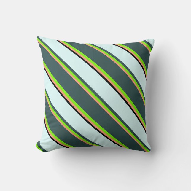 Light Salmon, Green, Gray, Light Cyan & Black Throw Pillow (Front)