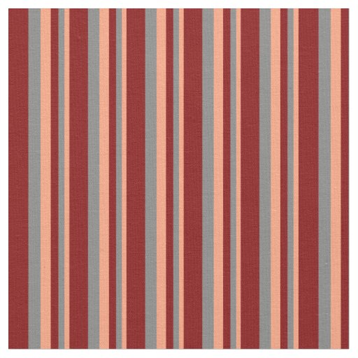 Light Salmon, Grey, and Maroon Striped Pattern Fabric