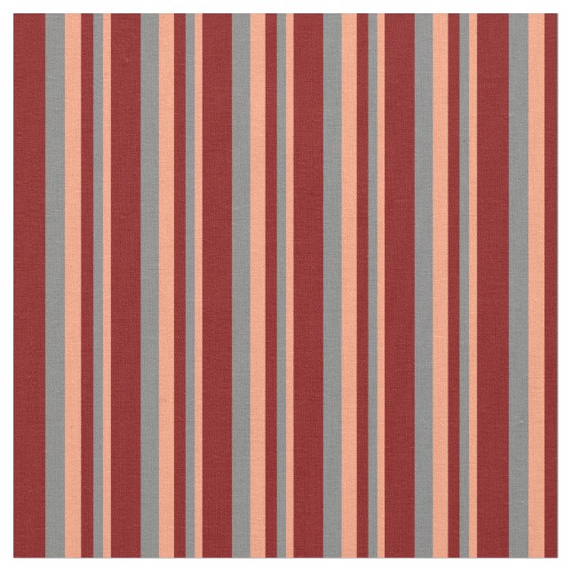 Light Salmon, Grey, and Maroon Striped Pattern Fabric (Close Up)