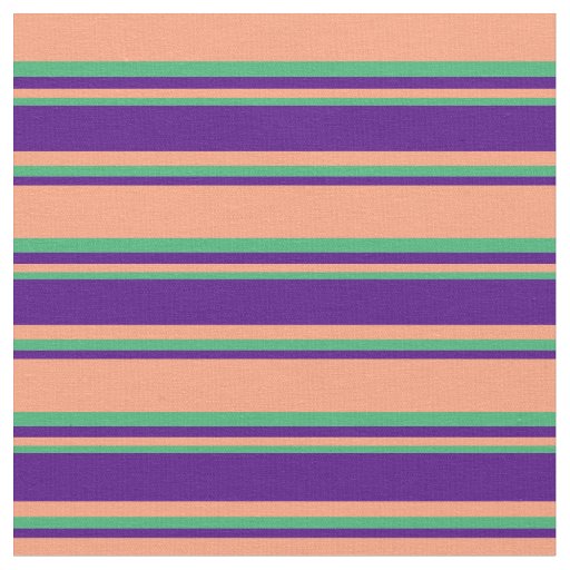Light Salmon, Indigo & Sea Green Stripes Fabric