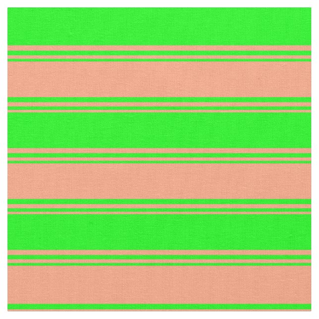 Light Salmon & Lime Colored Lined Pattern Fabric (Close Up)