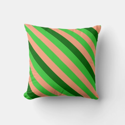 Light Salmon Lime Green and Dark Green Stripes Throw Pillow