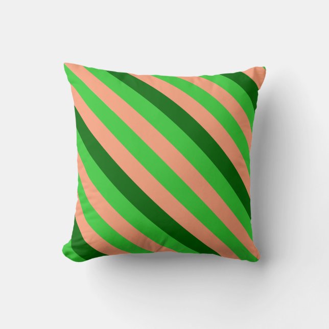 Light Salmon, Lime Green, and Dark Green Stripes Throw Pillow (Front)