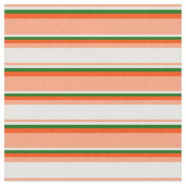 Light Salmon, Mint Cream, Dark Green & Red Lines Fabric (Close Up)
