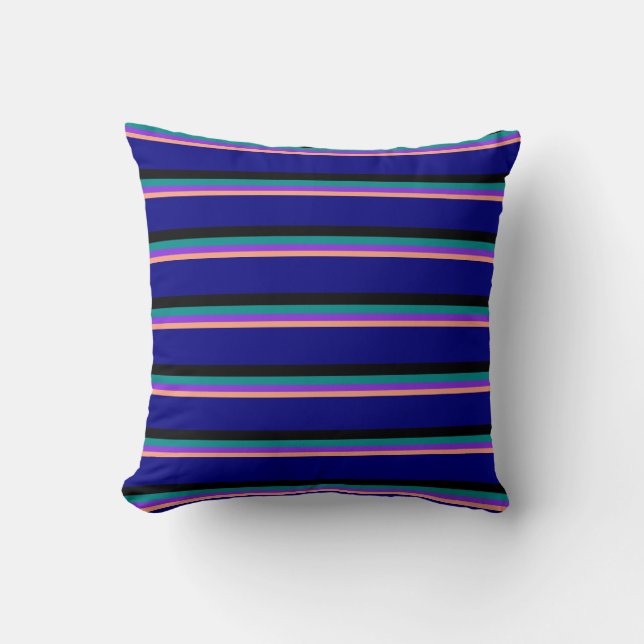 Light Salmon, Purple, Dark Cyan, Black, and Blue Throw Pillow (Front)