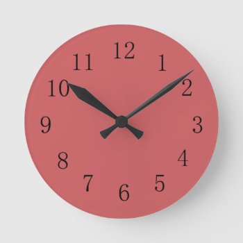 Light Salmon Red Round (medium) Wall Clock by Red_Clocks at Zazzle