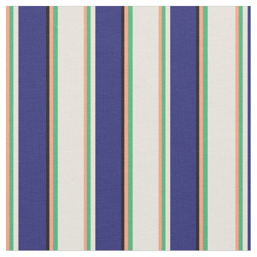 Light Salmon, Sea Green, Beige, Blue & Black Fabric