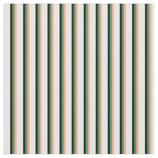 Light Salmon, Sea Green, Black & Mint Cream Lines Fabric