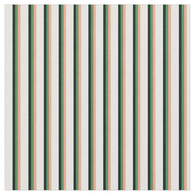 Light Salmon, Sea Green, Black & Mint Cream Lines Fabric (Close Up)