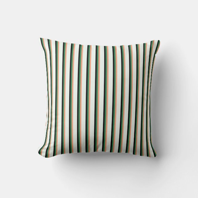 Light Salmon, Sea Green, Black & Mint Cream Lines Throw Pillow (Front)