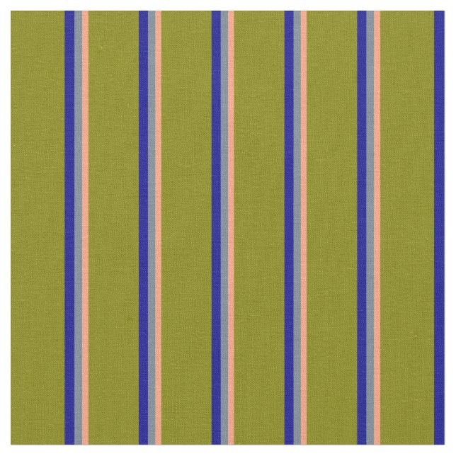 Light Salmon, Slate Gray, Dark Blue & Green Lines Fabric (Close Up)