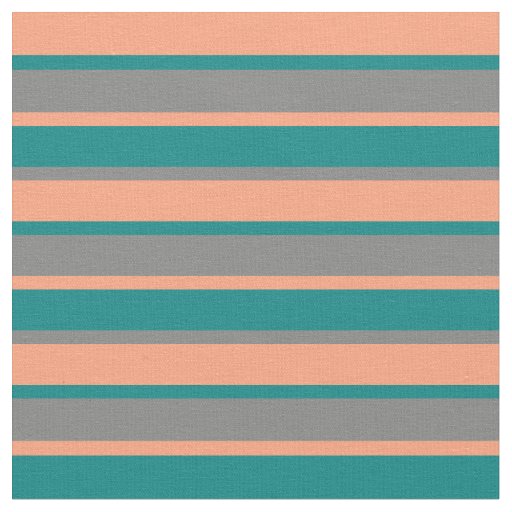 Light Salmon, Teal & Gray Colored Stripes Fabric