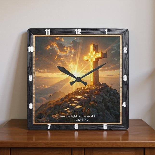 Light Salvation Cross Ornate Mountain Stairs Square Wall Clock (Creator Uploaded)
