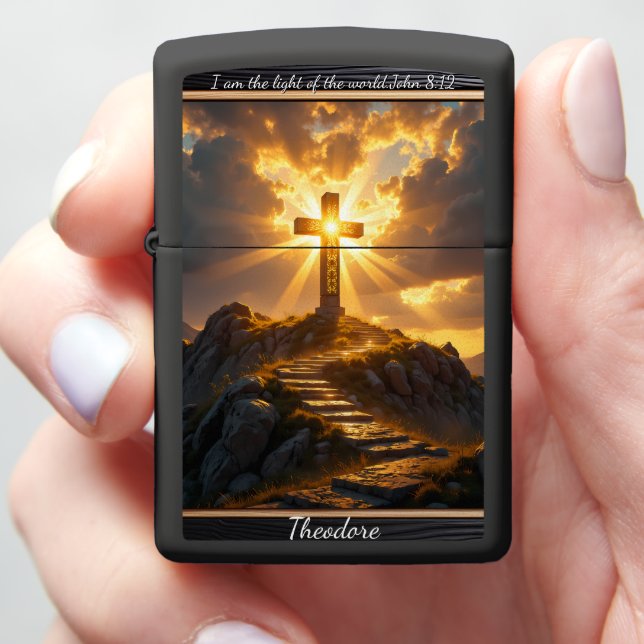 Light Salvation Cross Stairway Mountain John 8:12 Zippo Lighter (In Hand)
