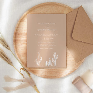 Light Sand Wedding Line Art Desert Cactus Invitation