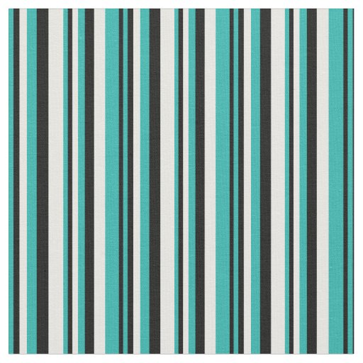 Light Sea Green, Black & Mint Cream Colored Lines Fabric