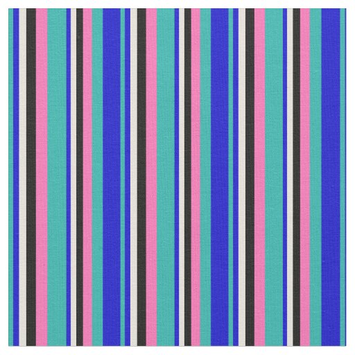 Light Sea Green, Blue, Beige, Black, and Hot Pink Fabric