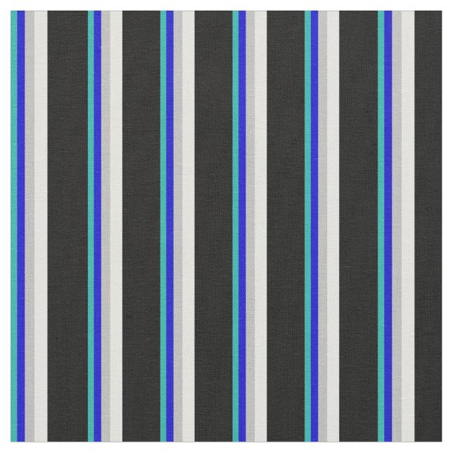 Light Sea Green, Blue, Grey, Light Cyan & Black Fabric (Close Up)
