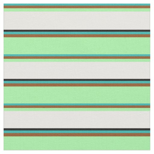 Light Sea Green, Brown, Green, White & Black Fabric