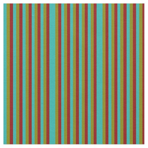 Light Sea Green, Dark Red & Green Lines Pattern Fabric