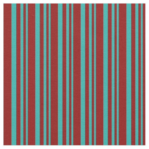 Light Sea Green & Dark Red Stripes Fabric