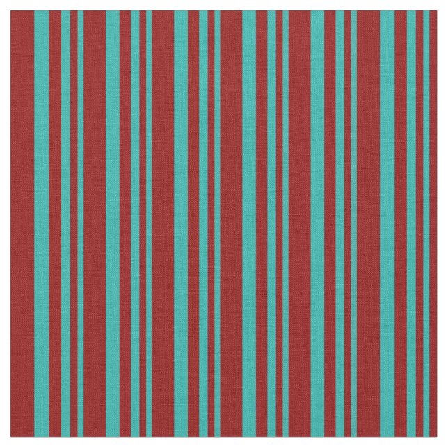 Light Sea Green & Dark Red Stripes Fabric (Close Up)