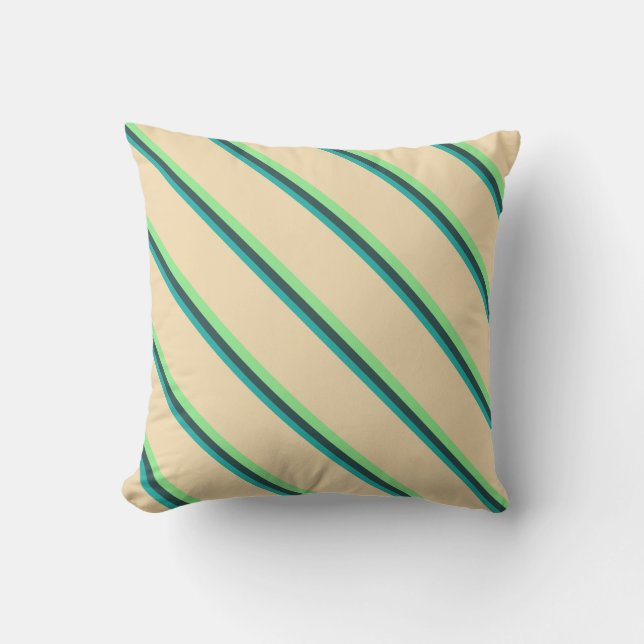 Light Sea Green, Dark Slate Gray, Light Green, Tan Throw Pillow (Front)