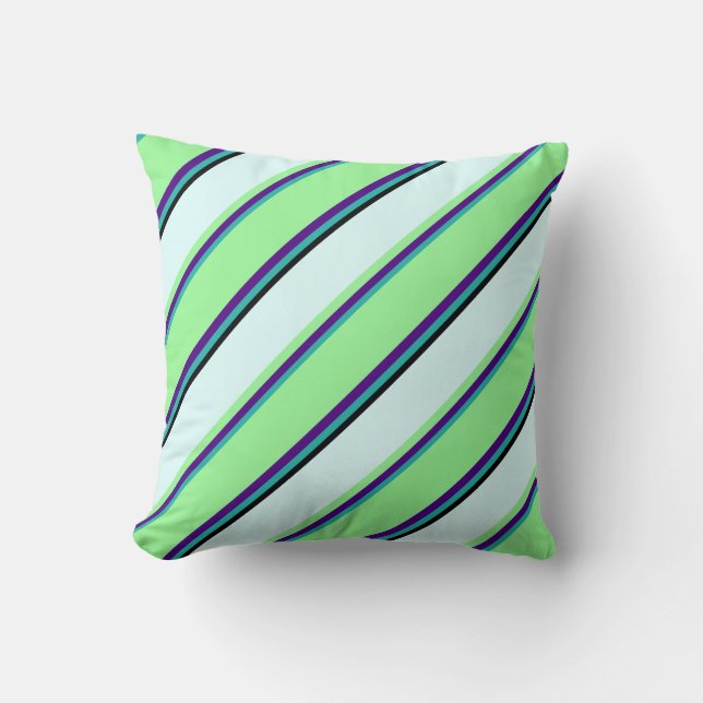 Light Sea Green, Indigo, Green, Light Cyan & Black Throw Pillow (Front)