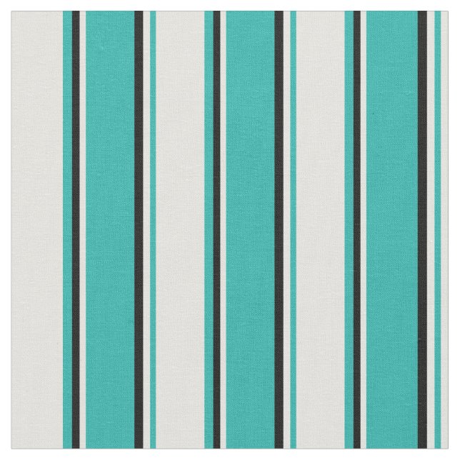 Light Sea Green, Light Cyan & Black Lined Pattern Fabric (Close Up)