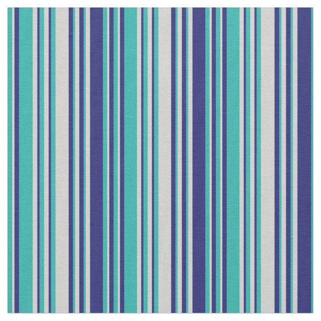 Light Sea Green, Light Gray & Midnight Blue Lines Fabric (Close Up)