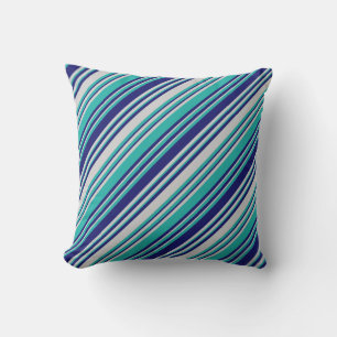 Light Sea Green, Light Gray & Midnight Blue Lines Throw Pillow