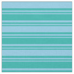 [ Thumbnail: Light Sea Green & Sky Blue Colored Stripes Fabric ]