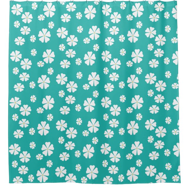 Light sea green with white flowers shower curtain (Front)