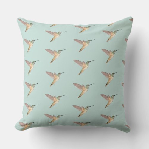 Light Seafoam Allens Hummingbird Throw Pillow