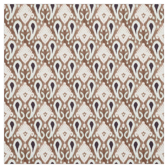 Light Seafoam Green Dark Brown Ikat Tribal Pattern Fabric (Swatch)