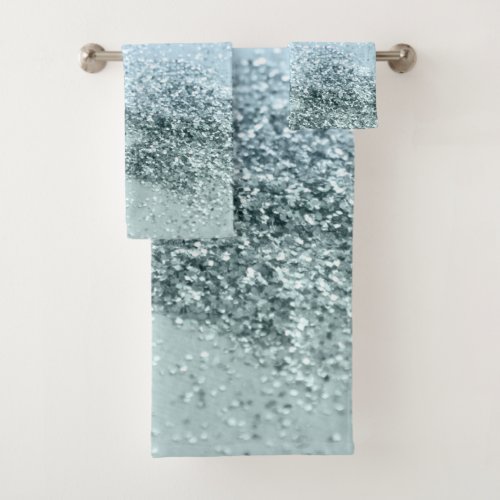 Light Seafoam Light Blue Glitter 1 Bath Towel Set