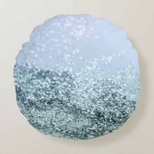 Light Seafoam Light Blue Glitter 1 Round Pillow