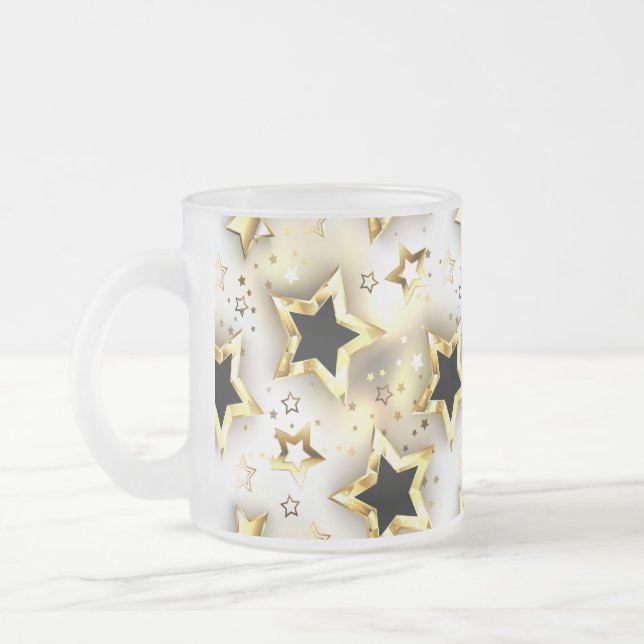 Light seamless with gold stars frosted glass coffee mug (Left)