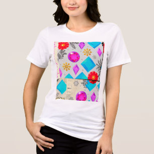 Light Series Pink Blue Gold Gem Pattern Tri-Blend Shirt