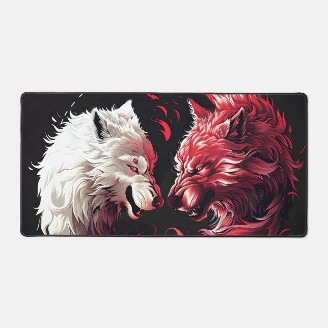 Light Shadow Wolf Spirit Animal Fantasy Desk Mat (Front)