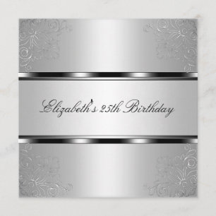 Light Silver Floral 25th Birthday Party Event Invitation
