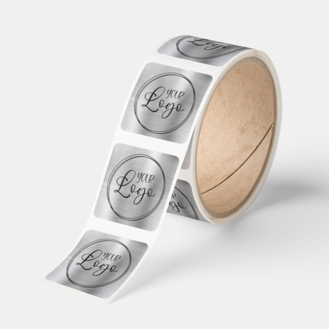 Light Silver Foil Your Business Logo Here Square Sticker (Roll)