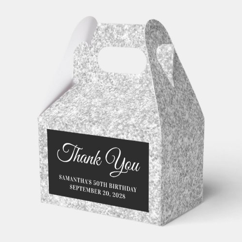 Light Silver Glitter 50th Birthday Thank You Favor Boxes
