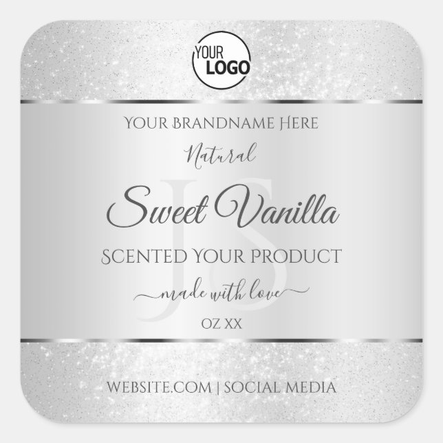 Light Silver Glitter Product Labels Monogram Logo (Front)